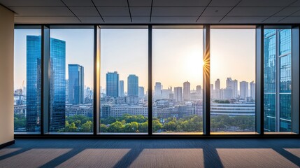 Fototapeta premium Panoramic city view from modern office space.