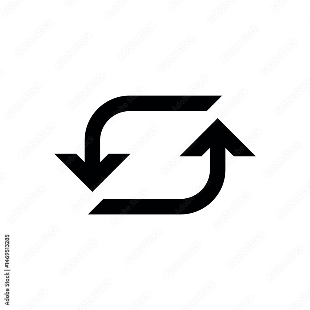 Poster reverse, swap, exchange or replace double arrows symbol. repeat, renew or switch sign. vector linear