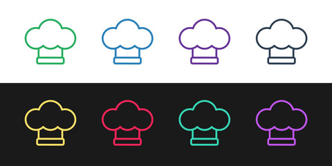 Set line Chef hat icon isolated on black and white background. Cooking symbol. Cooks hat. Vector