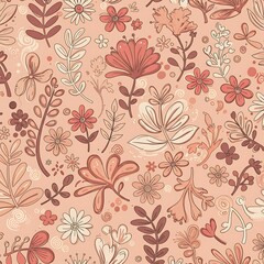 Obraz premium Earthy Hues Floral Pattern: Hand-Drawn Botanical Illustration AI Generated
