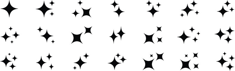 Sparkle star icons. Set of different black sparkles icons. Collection of star sparkles symbol. Sparkles symbols. Shine star sparkle vector set. Different black sparkles icons