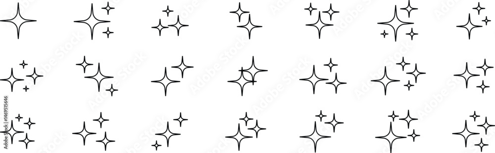 Poster sparkle star icons. set of different black sparkles icons. collection of star sparkles symbol. spark