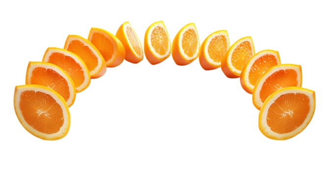  Sliced orange segments arranged in the shape of an octagon on a transparent background PNG, - Powered by Adobe
