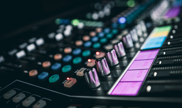 Sound control music mixer in record studio