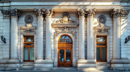 Fototapeta premium Grand entrance with fluted columns and decorative architectural elements