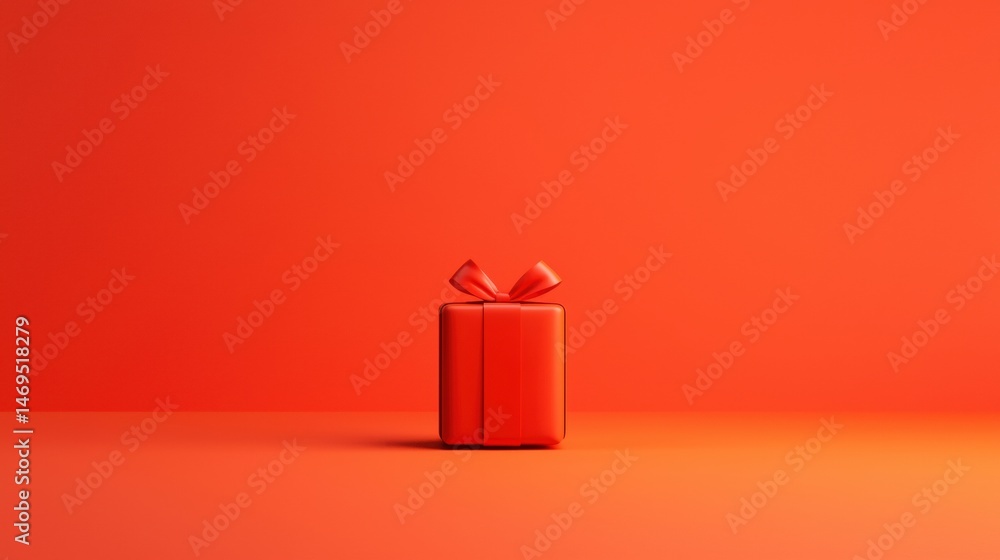 Poster a 3d rendering of a red gift box with a bow on top.