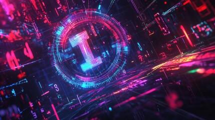 Abstract digital illustration of a glowing, futuristic symbol.
