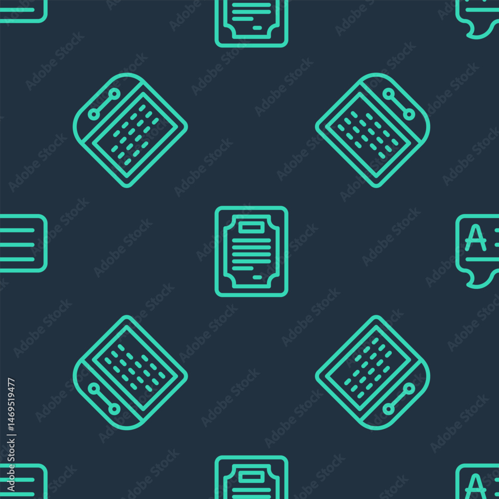 Aufkleber set line certificate template, calendar and speech bubbles with answer on seamless pattern. vector