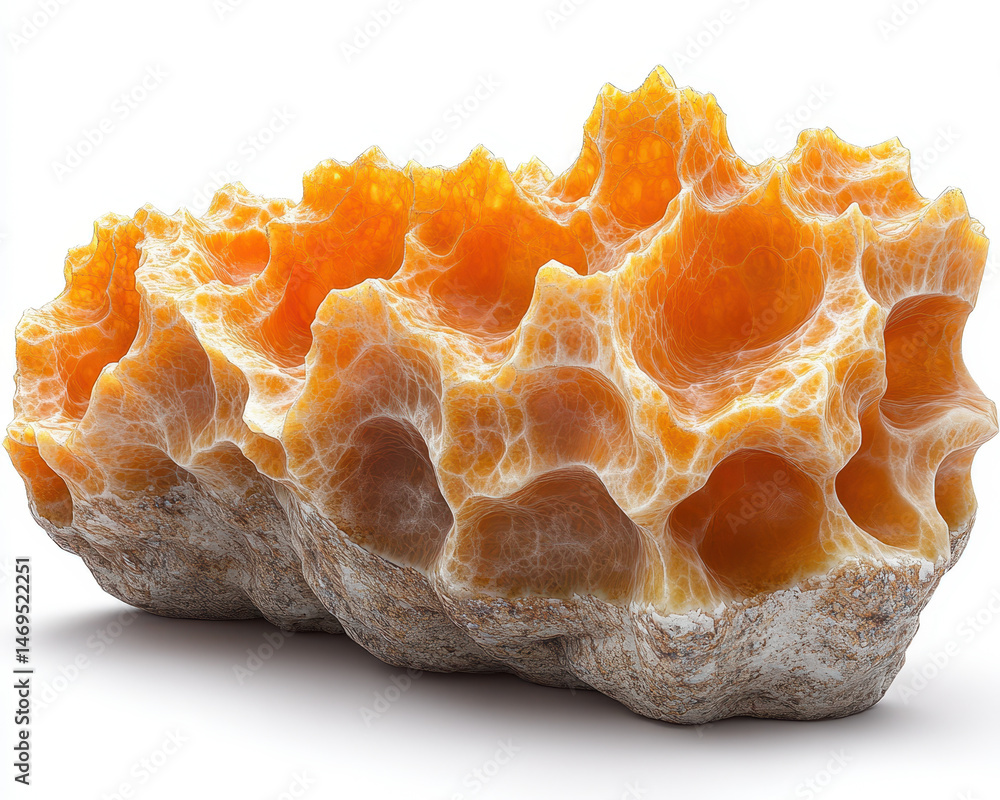 Poster close-up of a textured crust with intricate patterns on a white background