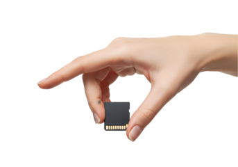 HighResolution Image Hand Holding Micro SD Card isolated on white background