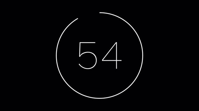 One minute countdown timer animation from 60 to 0 on a transparent background, 60 seconds countdown timer with alpha channel, 1 minute circle countdown.