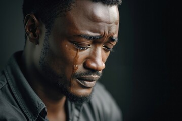 Obraz premium A man with a tear on his face