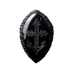 Black Obsidian Pendant with Engraved Anchor Cross