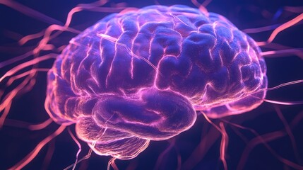 Obraz premium Human brain, glowing with neural pathways