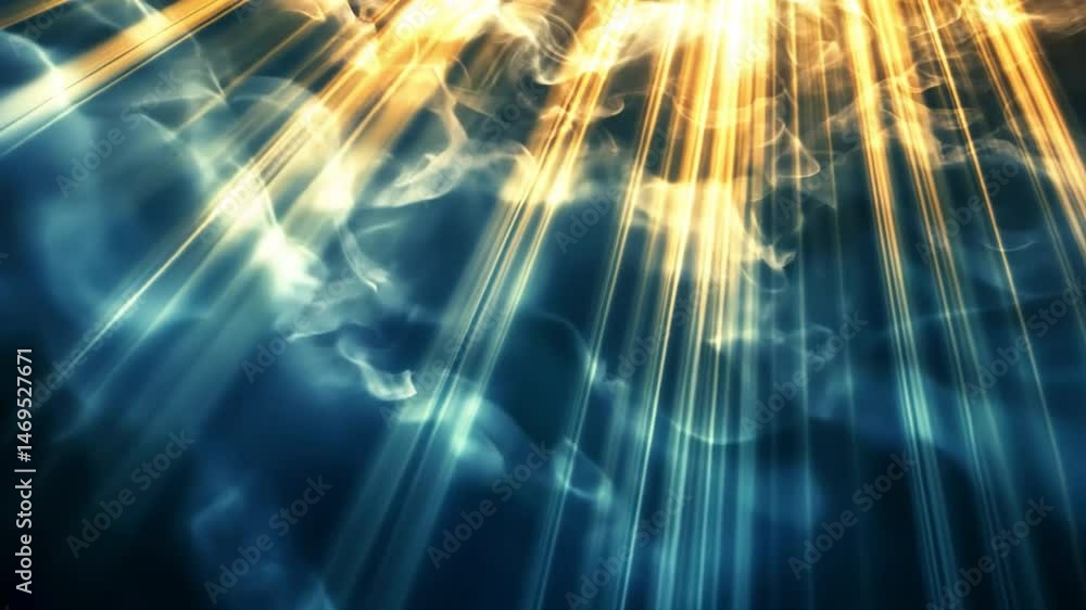 Poster ethereal glow of radiant beams of light pierces through misty atmosphere, creating mesmerizing inter