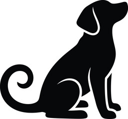 Dog sitting with calm posture, Pet dog silhouette illustration