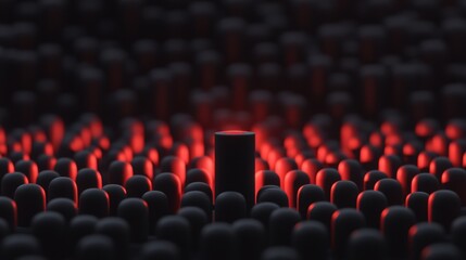 Fototapeta premium A 3D rendering of a futuristic cityscape with glowing red spheres.