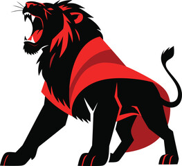 Hero lion with cape strong pose, Lion silhouette with bold stance