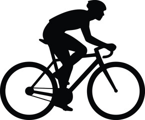 Cyclist in action pedal position, Riding bicycle silhouette vector