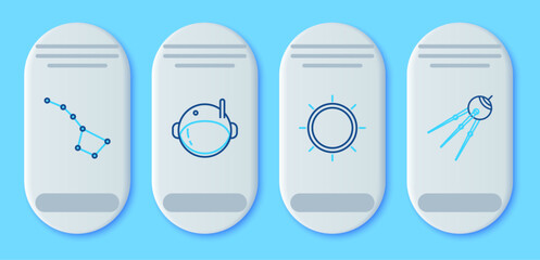 Set line Astronaut helmet, Sun, Great Bear constellation and Satellite icon. Vector