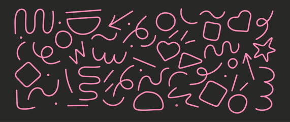 hand draw pink abstract doodle shapes, geometric elements with liquid line pattern design for card, invitation, wallpaper, poster	