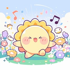 Dancing sun character with arms out isolated on white background art bright fun