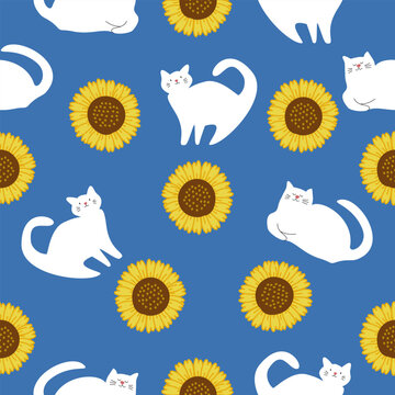 seamless pattern with cats and sunflowers