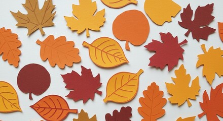 Obraz premium Vibrant Autumn Leaves Collection: Paper Cutout Fall Foliage for Seasonal Designs and Crafts. High quality professional stock photo suitable for commercial use.