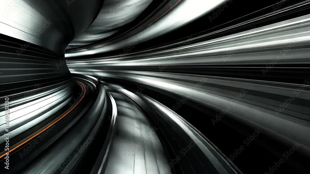 Poster dynamic abstract tunnel futuristic journey through metallic lines and light, capturing motion, speed
