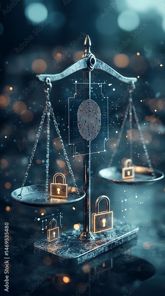 Poster digital security scales. balancing privacy and access
