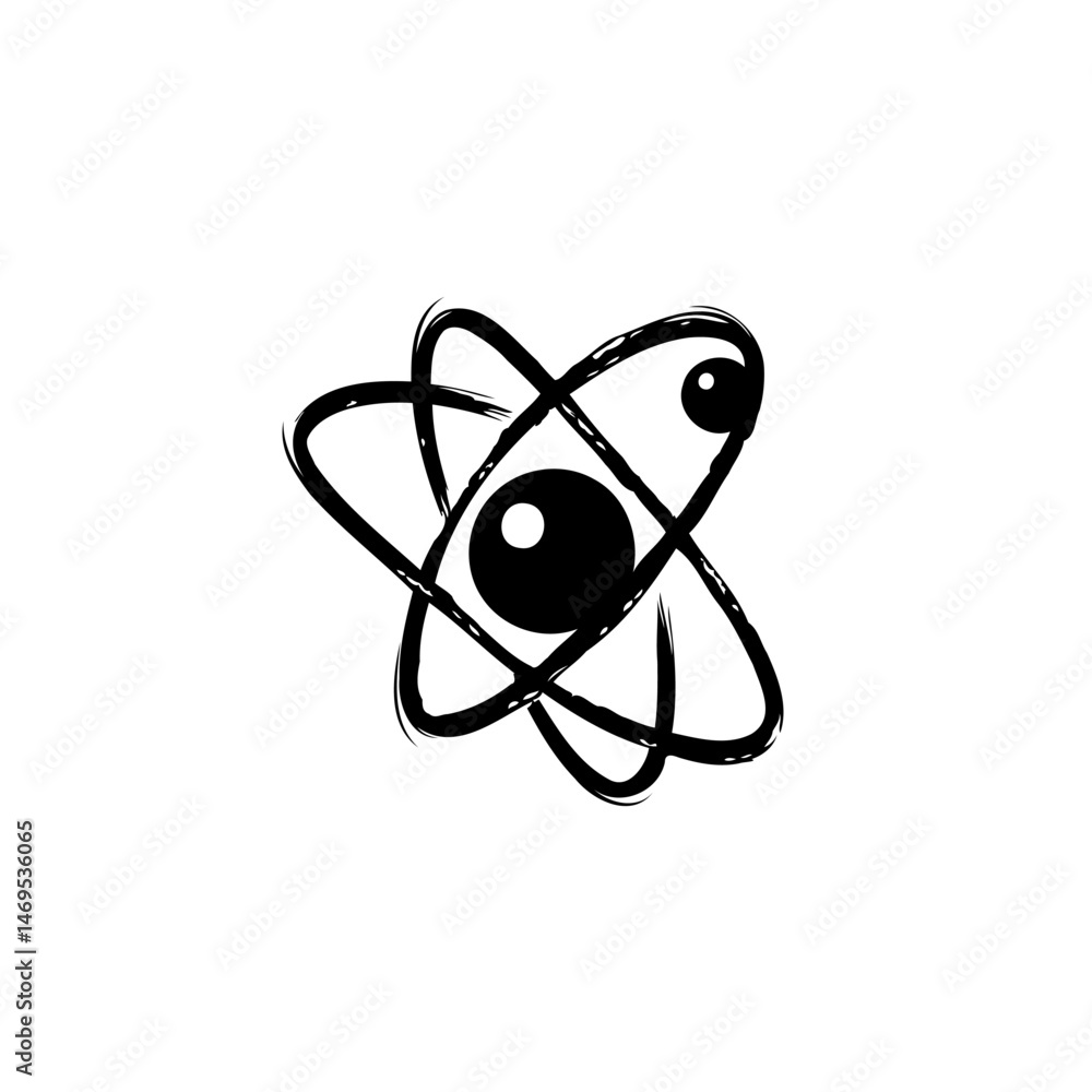 Poster whimsical atom icon blending scientific structure with playful visual elements
