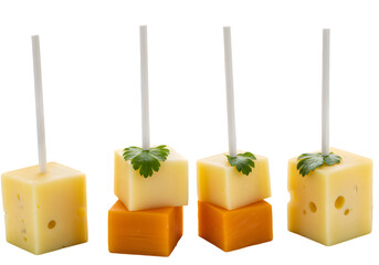 Cheese Cubes Appetizer Skewers Food Photography Stock Image isolated on white background