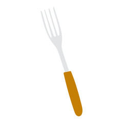 Fork with a yellow handle on a white background displaying simple kitchen utensil design