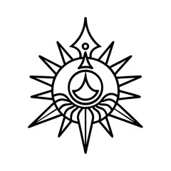 Rising Sun Radiant Tattoo Line Art Illustration