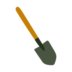 Gardening tool with a wooden handle and metal blade placed against a white background