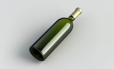Green Wine Bottle Lying On Light Gray Background