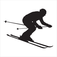Skiing man silhouette downhill with poles winter sport illustration isolated on white background.