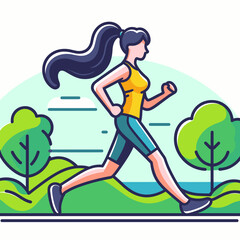 Fototapeta premium Woman jogging in a vibrant park setting 