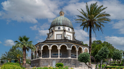 The Church of the Beatitudes, a historic Roman Catholic church located on the Mount of Beatitudes near the Sea of Galilee in northern Israel