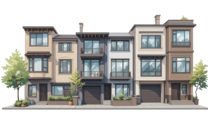 Modern townhouse development urban setting architectural design contemporary environment straight-on view urban living concept for seo impact