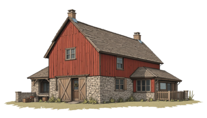 Charming farmhouse architecture countryside digital illustration rustic environment side view traditional concept for nature lovers
