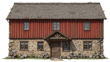 Rustic wooden house countryside architectural design stone and wood front view traditional style for home aficionados