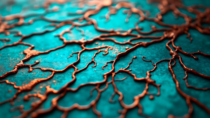 Iridescent Copper Panels Reflecting Turquoise Patina &ndash; Ancient Artistry and Sophistication