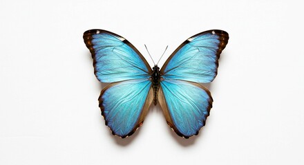 Stunning Blue Morpho Butterfly Specimen Detailed Wings Isolated on White Background