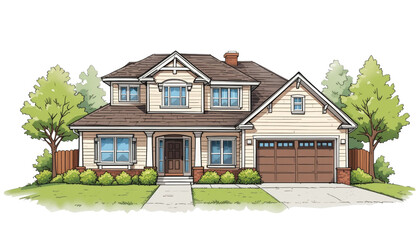 Charming family home suburban neighborhood illustrative artwork pleasant environment front view cozy residential concept for seo impact