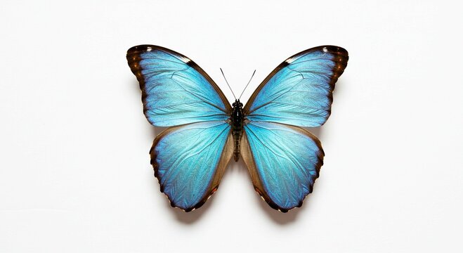 Stunning Blue Morpho Butterfly Specimen Detailed Wings Isolated on White Background