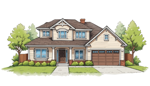 Charming family home suburban neighborhood illustrative artwork pleasant environment front view cozy residential concept for seo impact