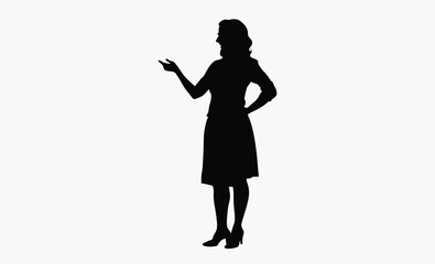 woman speaker silhouette, podium speech figure, confident female presenter, public speaking pose, black white speaker, female mic posture, presentation stance silhouette