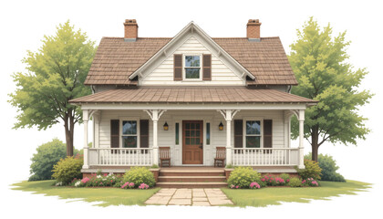 Naklejka premium Charming family home exterior suburban neighborhood architectural design lush greenery front view inviting atmosphere for perfect living experience