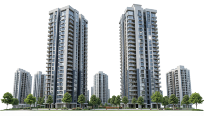 Modern high-rise apartment buildings in urban setting architectural showcase contemporary design aerial view urban living concept for future city development
